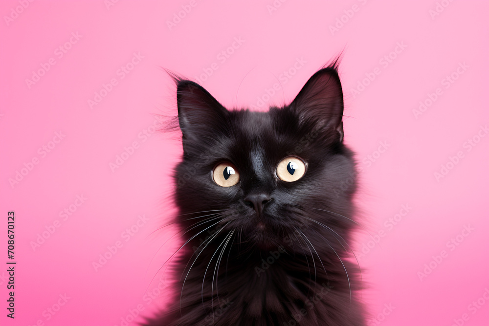 Portrait of a black cat on pink background Portrait of a black cat on pink background