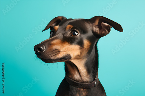 Portrait of a dog on blue background