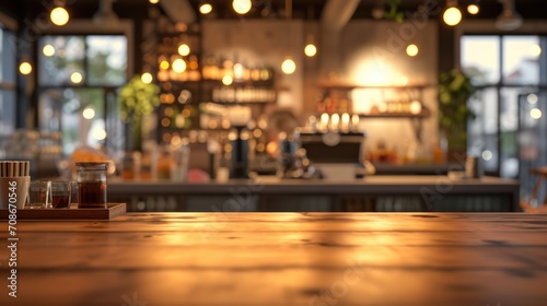 Cafe Ambiance: Blurred Bar Counter and Table in 3D Rendering with Depth of Field