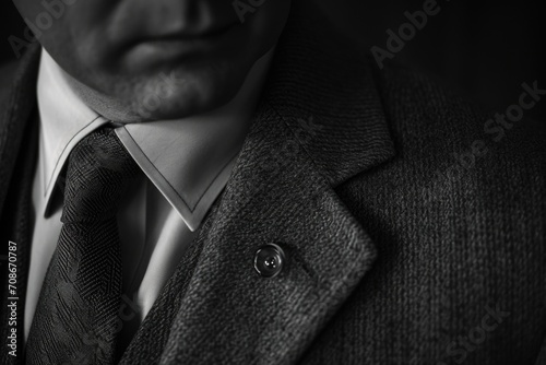 A close-up photograph of a man wearing a suit and tie. Suitable for business, professional, or corporate concepts photo