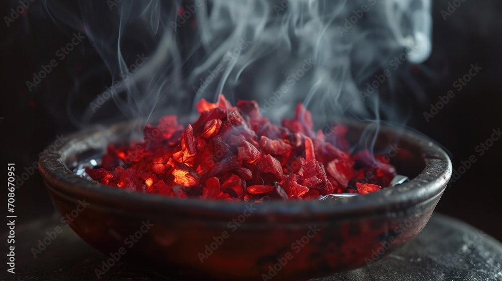 A bowl filled with hot coal sitting on top of a table. Perfect for illustrating warmth, fire, or cozy ambiance. A bowl filled with hot coal sitting on top of a table. Perfect for illustrating warmth, fire, or cozy ambiance.