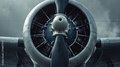 A detailed close-up view of a propeller on a plane. Perfect for aviation enthusiasts or travel-related designs