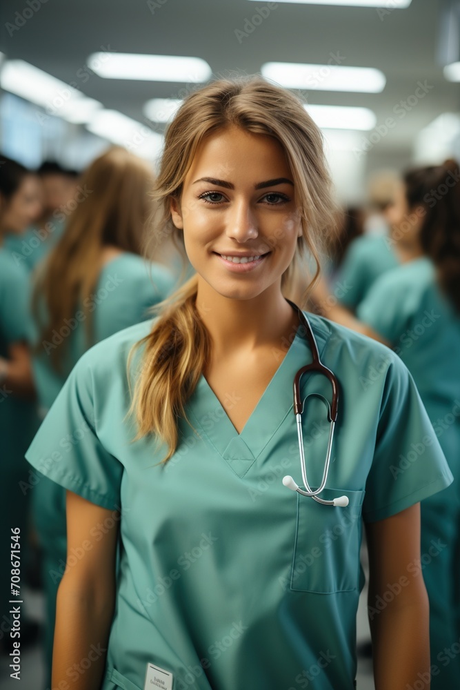 Confident female doctor or nurse in scrubs smiling at the camera Confident female doctor or nurse in scrubs smiling at the camera