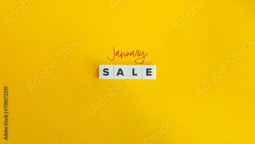 January Sale Banner. Text on Block Letter Tiles and Icon on Flat Background. Minimalist Aesthetics.