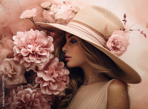 woman with hat and flowers