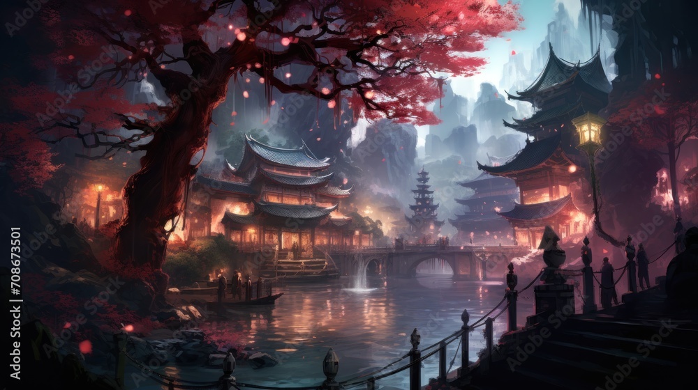 Fototapeta premium Chinese fantasy style scene art