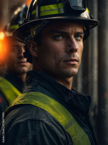 Man in Firemans Uniform With Helmet - Emergency Responder Safety Equipment. Generative AI.