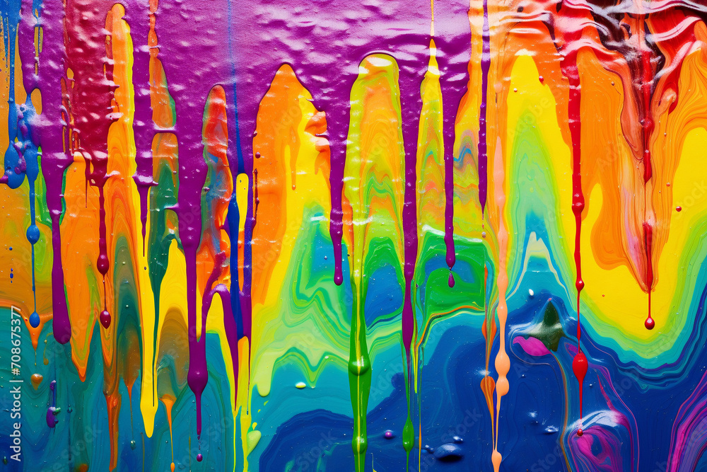 Dripping wet paint texture in vibrant rainbow colors