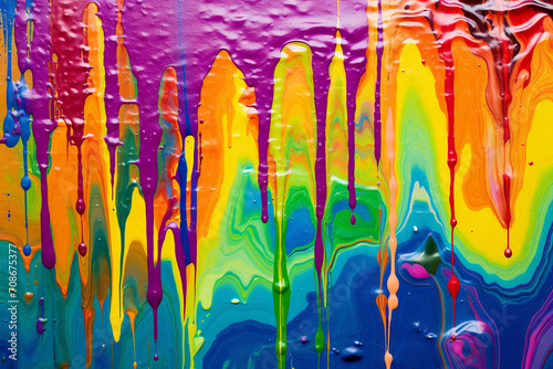 Dripping wet paint texture in vibrant rainbow colors
