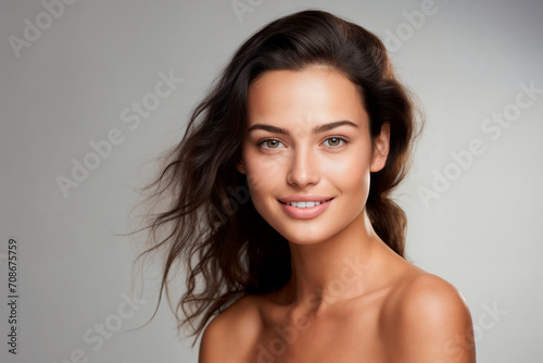 Portrait of a young woman with flawless skin and a subtle smile