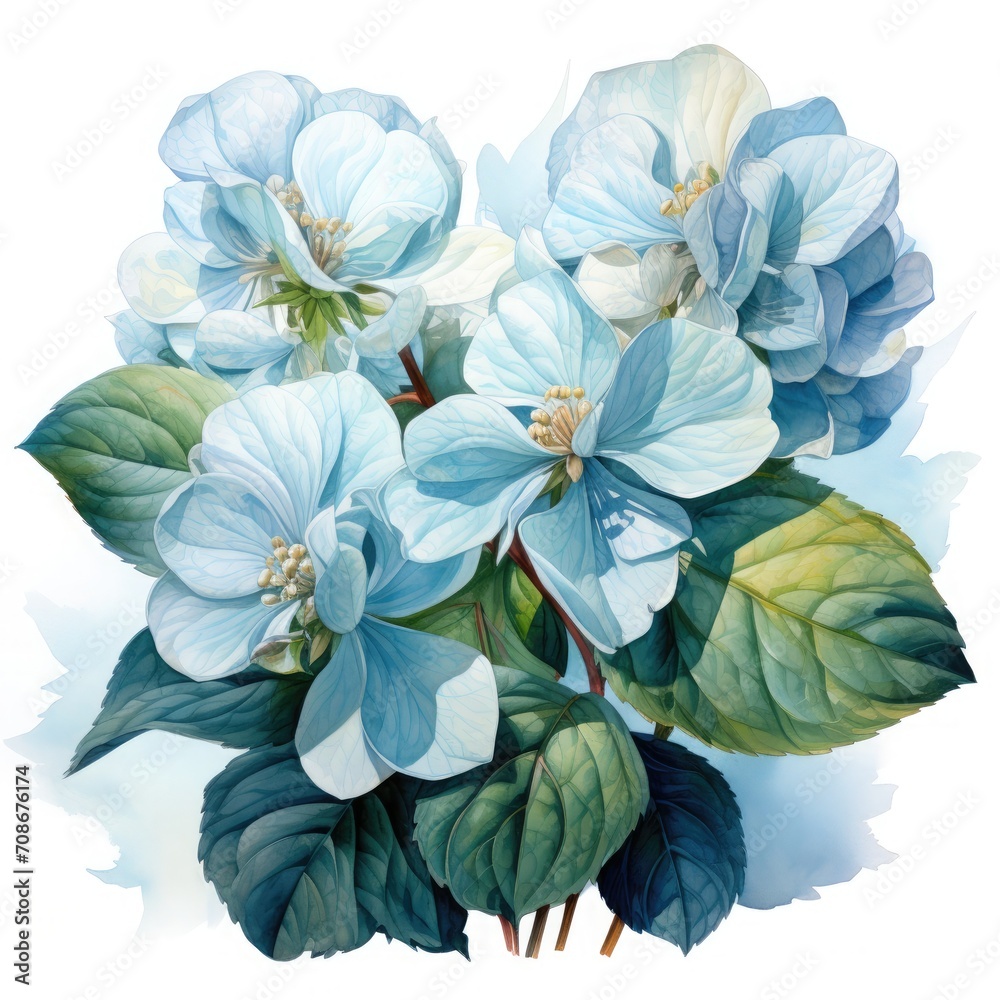 A beautiful watercolor illustration of a hydrangea flower, showcasing its vibrant colors and delicate petals A beautiful watercolor illustration of a hydrangea flower, showcasing its vibrant colors and delicate petals