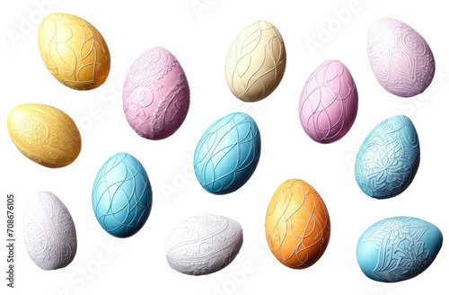 Set of simple watercolor drawn multi-colored Easter eggs in pastel color isolated on isolated white background in uniform style