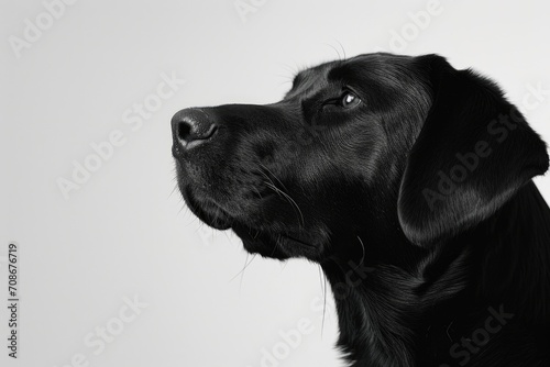A close-up photograph of a black dog against a white background. This image can be used in various contexts