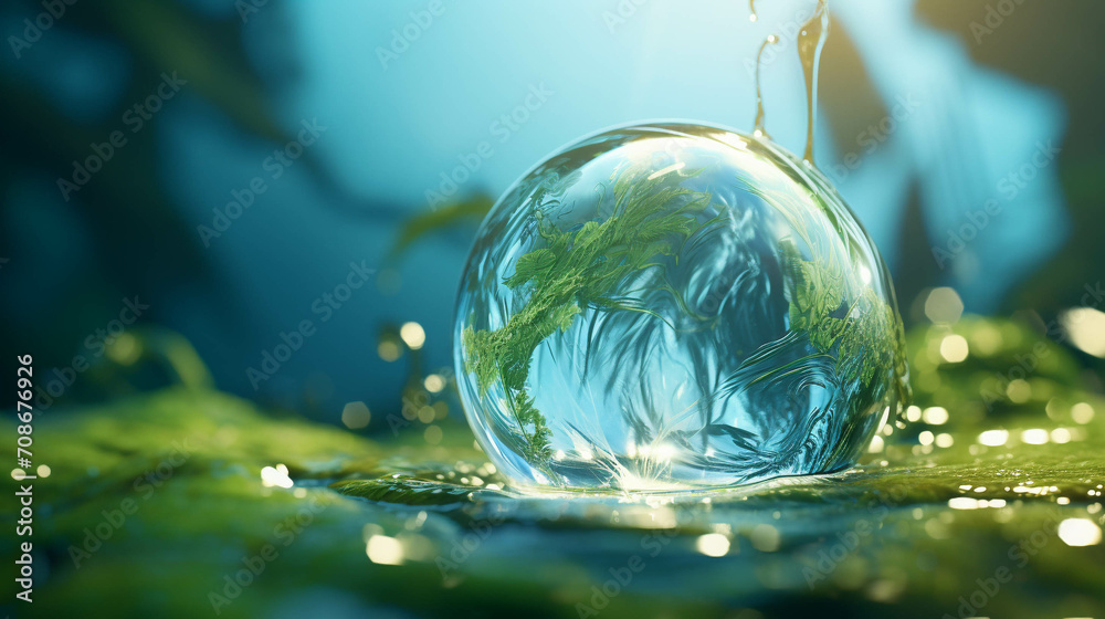 A drop of water and greenery. Environment concept photo A drop of water and greenery. Environment concept photo
