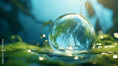 A drop of water and greenery. Environment concept photo
