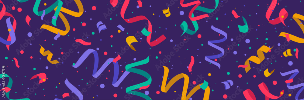 Bannière pour célébrer une fête ou un événement - Confettis, cotillons et points colorés - Illustration vectorielle festive - Célébration - Soirée - Joie et  bonheur  - obrazy, fototapety, plakaty 