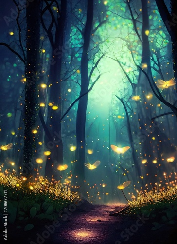 fantasy forest with fireflies 