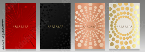 Luxury collection covers. Abstract dots, stars and lines for elegant invitation, gift card and brochure templates.  Red, black, pink, white and gold vector illustration set.