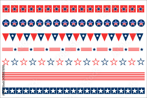 USA flag symbols decorative banner border divider stripe set.
 photo