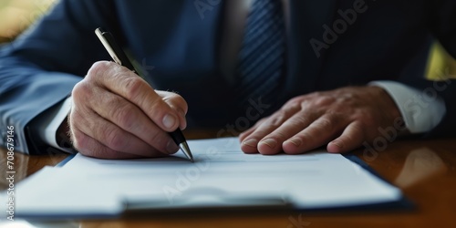businessman signing an agreement close-up Generative AI photo
