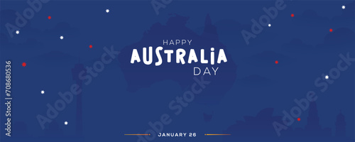 Vector 26th of January Happy Australia Day banner with silhouette map and flag photo