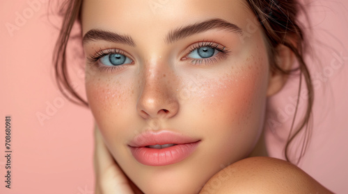 Portrait of beauty woman with perfect healthy glow skin facial  Beauty women beauty skincare concept. Generative ai 