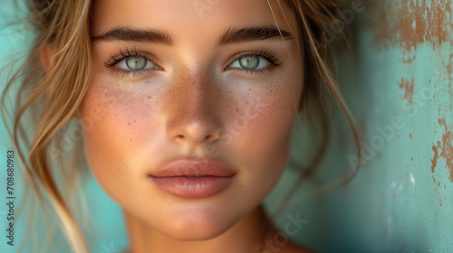 Portrait of beauty woman with perfect healthy glow skin facial, Beauty women beauty skincare concept. Generative ai	 photo