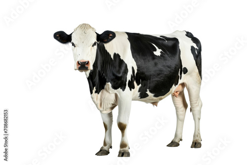 Upright cow isolated on white background.