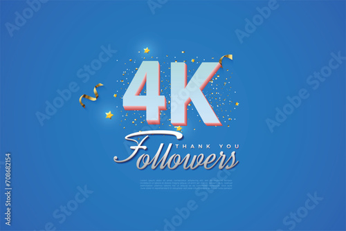 4000 followers card light Blue 4K celebration on Blue background, Thank you followers, 4K online Social media achievement poster,