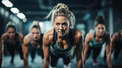 group of women working with a kettlebell in the gym. © Vahagn