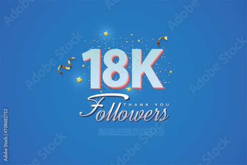 18000 followers card light Blue 18K celebration on Blue background, Thank you followers, 18K online Social media achievement poster, 