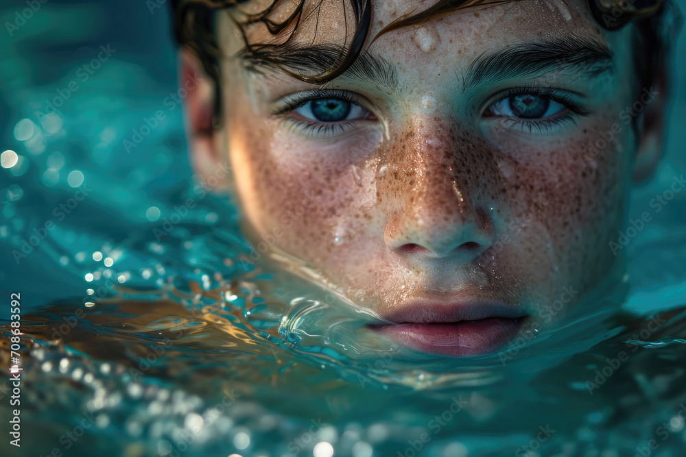Fototapeta premium Ein Jugendlicher schwimmt in einem Pool