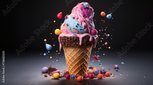  sweet ice cream of various colors filled with chocolate