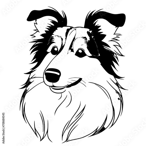 Sheltie Head SVG Black and White Illustration Art Generative AI.