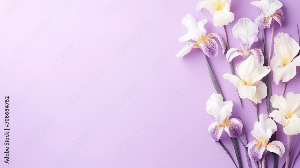 purple light iris flowers on background isolated with copy space.