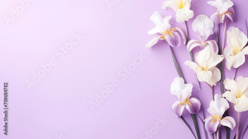 purple light iris flowers on background isolated with copy space.
