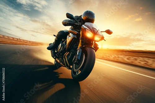 Person riding a high-speed and powerful motorcycle. © Miltan