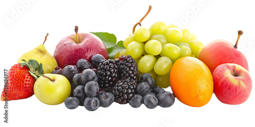 Variety of Fresh Fruits Including Apples, Grapes, and Berries on White Transparent Background