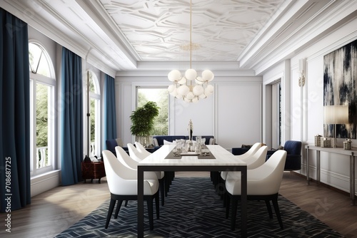 Blue and white modern luxury dining room © duyina1990