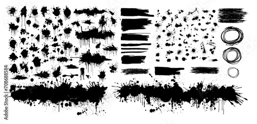 Black brush stroke set isolated on background. Paint brush stroke hand drawing. Not AI. Trendy brush stroke, vector illustration photo