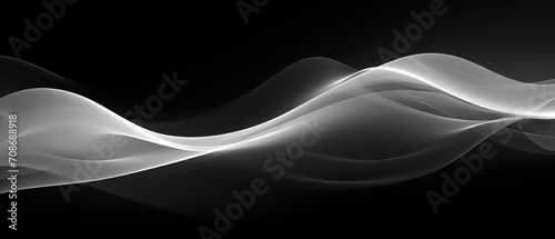 Dynamic abstract illustration in black and white, showcasing flowing curves and smooth lines.