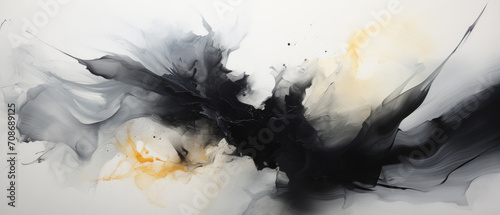 Monochrome abstract painting showcasing a fusion of sharp marks and soft blurs, creating a striking contrast. T