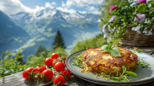 Swiss Rösti with a View: Crispy Potato Pancake Overlooking the Alpine Vista