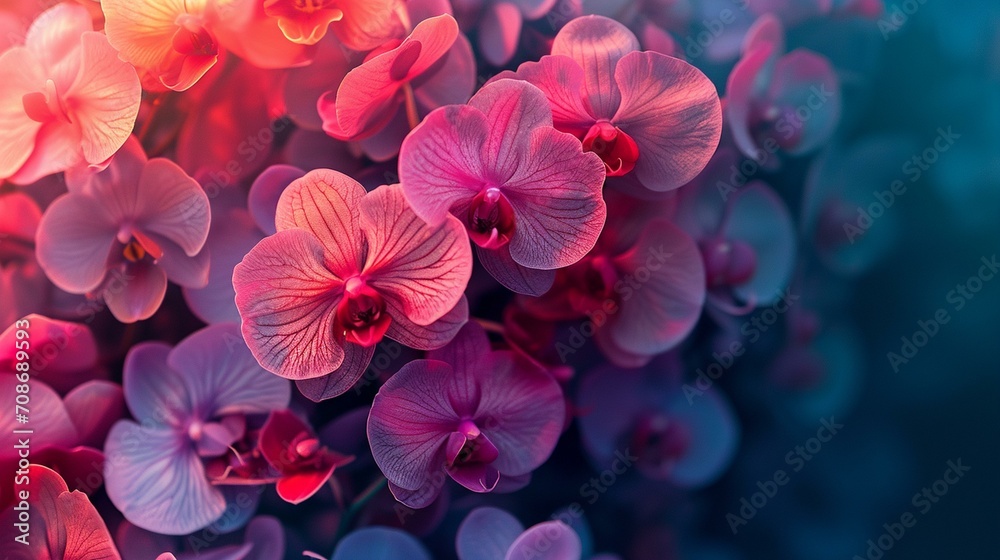 Exotic orchids in various shades, creating a sophisticated and tropical floral background for luxurious and modern designs. [Orchids floral background for the designer's work]