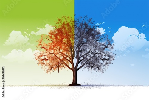 a tree with four colors showing four seasons with copy space © Оксана Олейник
