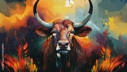 Vector portrait of the head of an adult buffalo