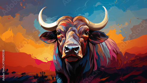 Vector portrait of the head of an adult buffalo