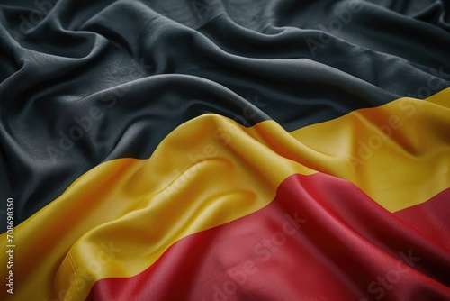 A close-up view of a flag in the colors black, yellow, and red. This image can be used to represent patriotism, national pride, or a specific country's flag