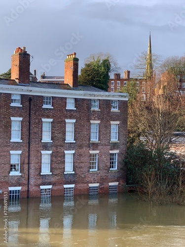 A building in flood waters