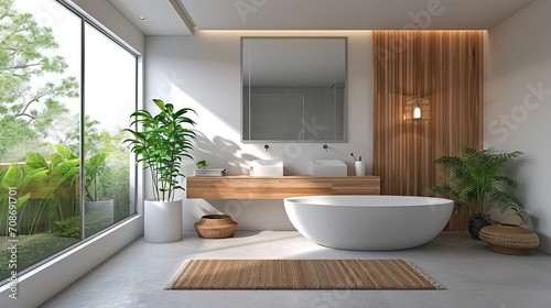 The bathroom banner with soft lighting in bright colors is an ideal place for relaxation and comfort. It is made in delicate and light shades, creating an atmosphere of calm and relaxation.